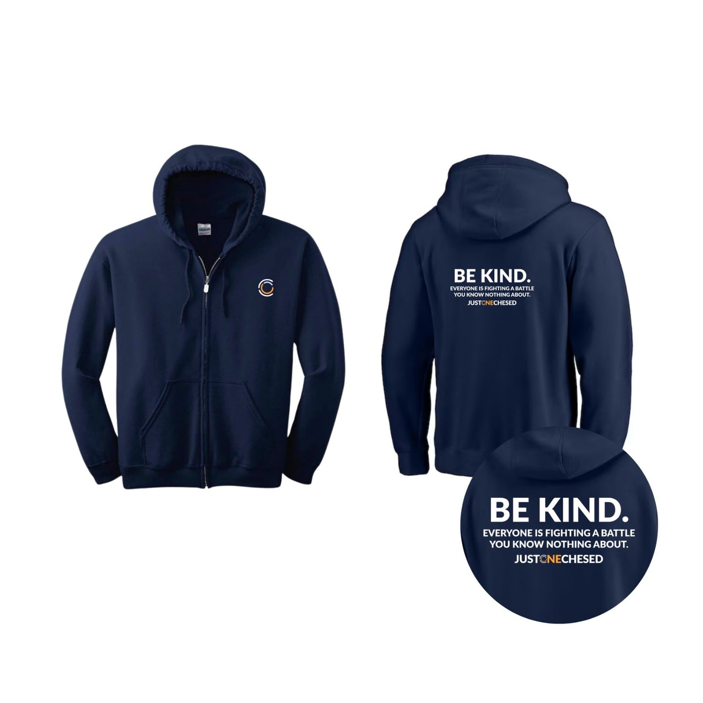 Be Kind - Navy Blue Full Zip Hooded Sweatshirt